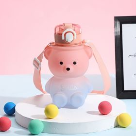 1pc Bear Cute Water Cup, Summer Plastic Cup, Portable Straw Cup, Large-capacity Water Bottle With Strap (Color: Pink)